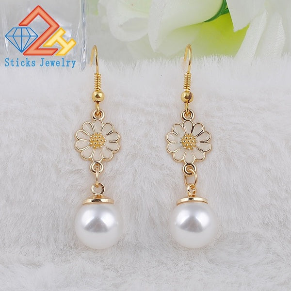 Charms Romantic Sea Shell Imitation Pearls Pendant with Singer Round Flower Drop Earing Vintage Dangle