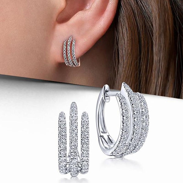 À la mode 925 Sterling Silver Micro Pave Diamant Géométrique Griffe Hoop Boucles D'oreilles pour les Femmes Casual Party Boucles D'oreilles Bijoux