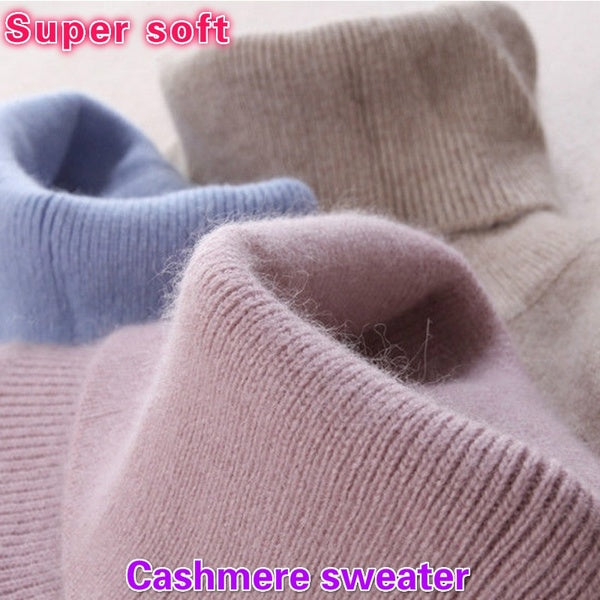 18 Colors Winter Wool Pure Cashmere Sweater Women Pullovers Pull Femme High Neck Knitting Sweaters for Women Turtleneck Plus Size S-XXXL