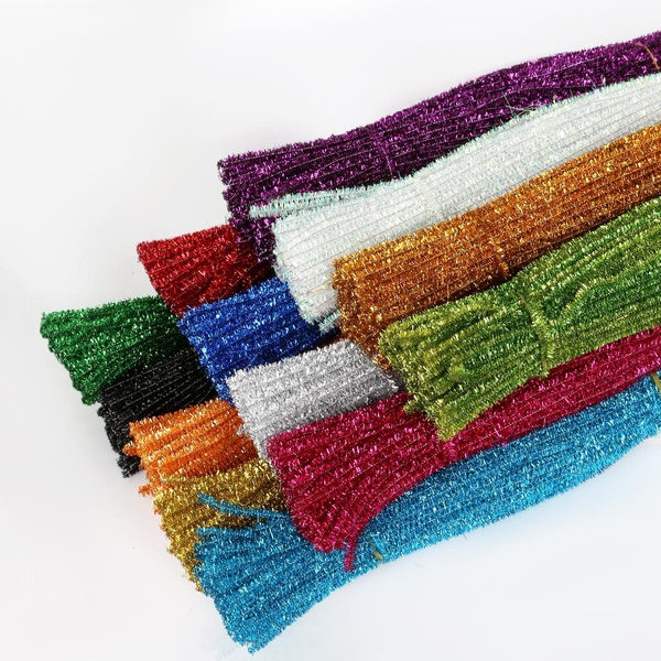 100Pcs Coloured Sparkle Glitter Chenille Stems Pipe Sticks Cleaners For Art DIY Crafts