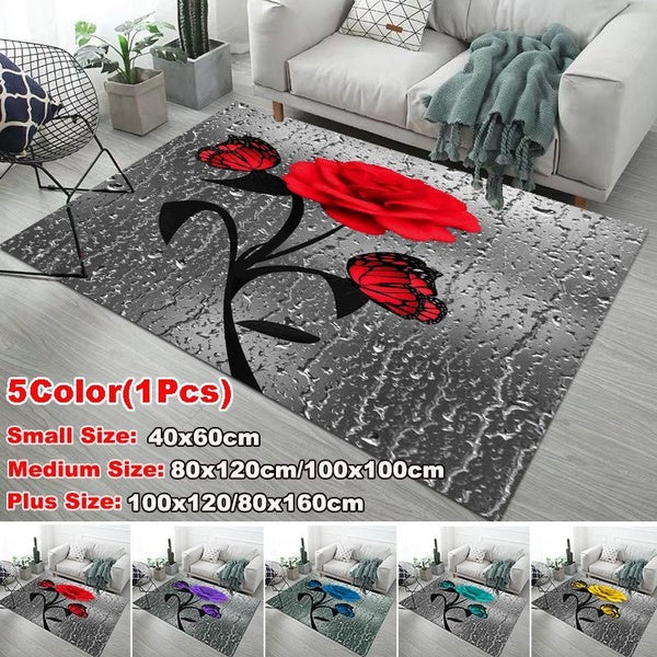 5 Colors Carpets for Living Room Purple-Blue-Green-Yellow-Red Rose Print Area Rugs Bedroom Carpet Bath Mat Anti-Slip Door Mat (40X60cm-80X120cm-100X1