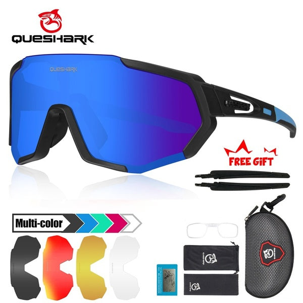 QUESHARK Polarized Sports Sunglasses UV Protection Cycling Glasses with 5 Interchangeable Lenses Bike Goggles TR90 Unbreakable Frame QE48