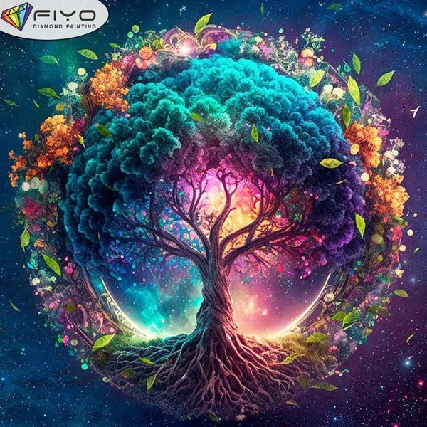 FIYO DIY 5D Tree Diamond Painting Full Drill with Number Kits Home and Kitchen Fashion Mosaic Diamond Painting Canvas Wall Decoration Gift Crafts for