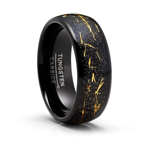 Men's Tungsten Wedding Band Star Dust Black Engagement Ring Metal Shavings 8MM