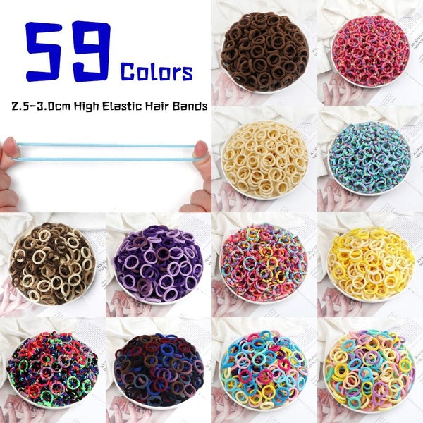 100PCS-Set Solid-Mixed Colors Hair Bands 3cm Cute Elastic Hair Ties for Children Girls Hair Accessories Holder Headband Scrunchies Matron Inn