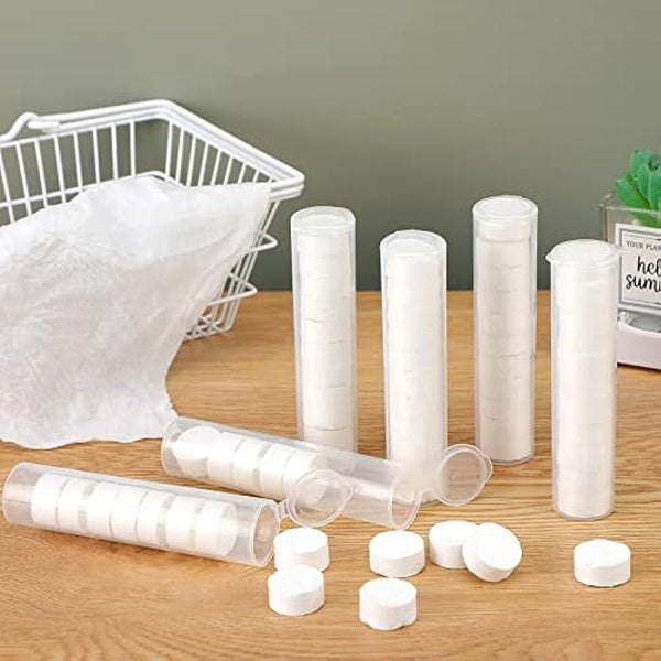 12 Sets120 Pcs Disposable Compressed Towels Tissues Wipes with Carrying Cases, Compact Toilet Paper Tablets Travel Coin Paper Bulk Hand Wipes Pills f