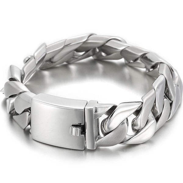 Classic Stainless Steel Mens Jewellery 17MM Width Shiny Brushed Matter Curb Cuban Chain Bracelet Men Homme Gift Bangles 2024