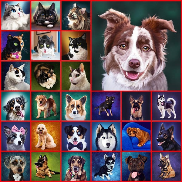 DIY 5D Diamond Painting Dog and Cat Full Drill with Number Kits Home Decor Wall Painting The Gift Arts and Crafts for Adults,Teenagers,The Old