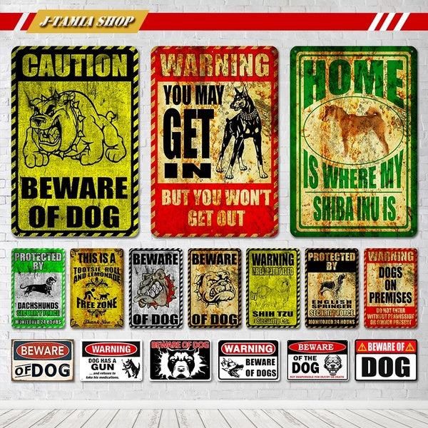 Rétro "Attention Attention aux chiens" Panneaux d'avertissement Vintage Métal Tin Sign Outdoor Motel Courtyard Signs Wall Decor