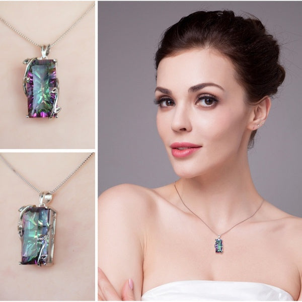 Charmant mystérieux Rectangle topaze argent plaqué collier pour femmes fiançailles fête bijoux quotidien décontracté accessoires