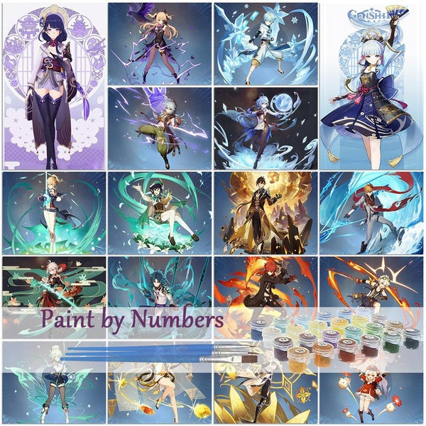 Genshin Impact Anime Magic Beauty FIYO Diy Paint by Numbers Kits for Adults and Kids Beginner on Canvas Fashion Oil Painting Wall Art for Gift( No Fr