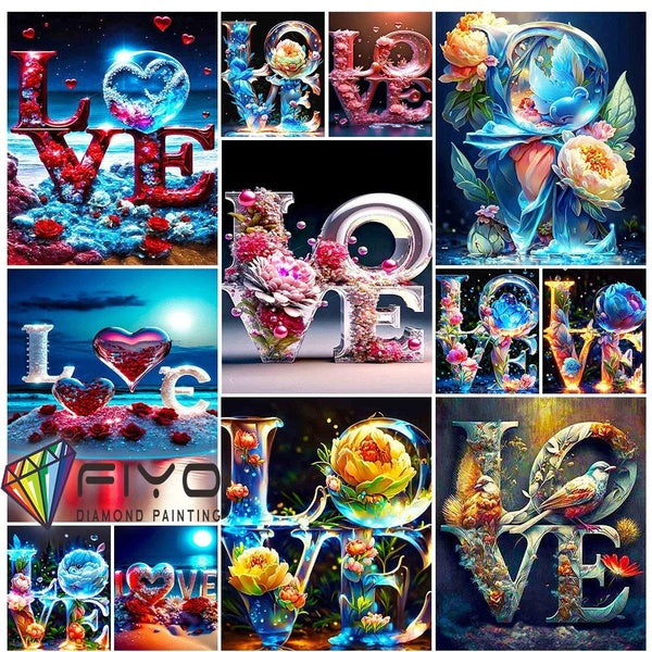 FIYO Crystal Love Diamond Painting Kits For Adults DIY 5D Diamond Mosaic Diamond Painting Home and Kitchen Fashion Canvas Pictures Wall Decoration Gi