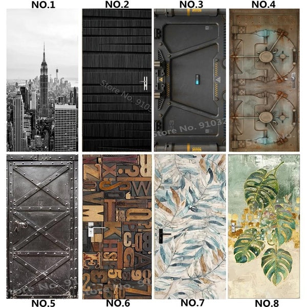 Retro Rusty Door Sticker Self Adhesive Vinyl Green Plant Cool Pattern Wall Sticker 3D Scenery Waterproof Simple Style Home Decor Decal