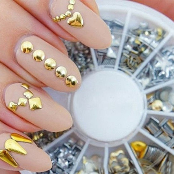 Nail Art Decoration Stickers Metallic Gold Studs Nail Tips DIY Nagel Stickers Wheel