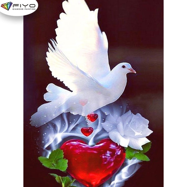 FIYO Dove Diamond Painting Kits For Adults DIY 5D Diamond Mosaic Diamond Painting Home and Kitchen Fashion Canvas Pictures Wall Decoration Gifts Arts