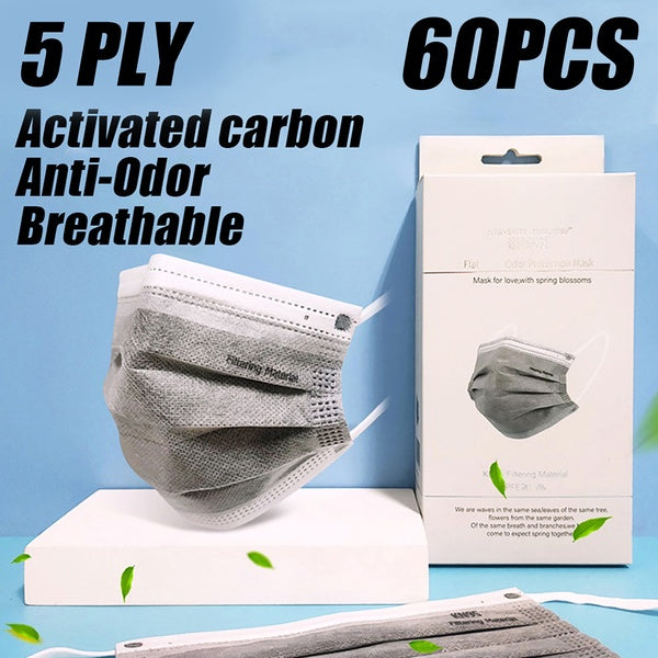 20-40-60 PCS 5 Ply Breathable Activated Carbon Face Mask PM2.5 Dust Masks Anti Bad breath Halitosis Odorless Mask