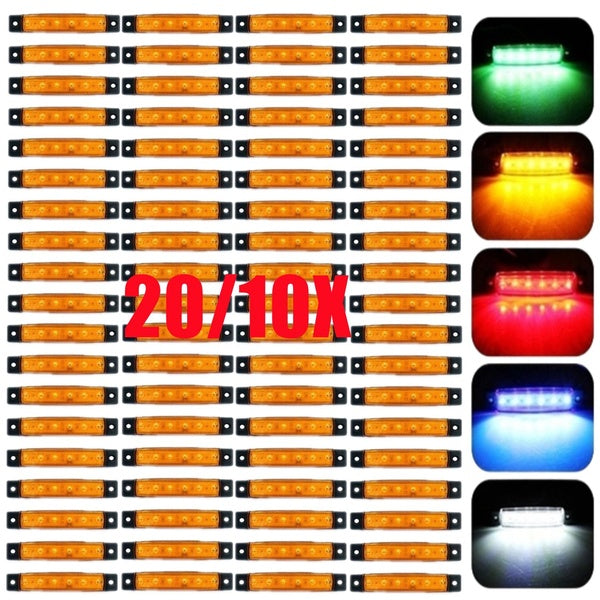 20-10PCS 12-24V 3.8" 6 LED Front Rear Side Marker Indicator Lights LED Lamp Indicator for Car Truck Trailer Lorry Bus -White-Red-Amber-Blue-Green