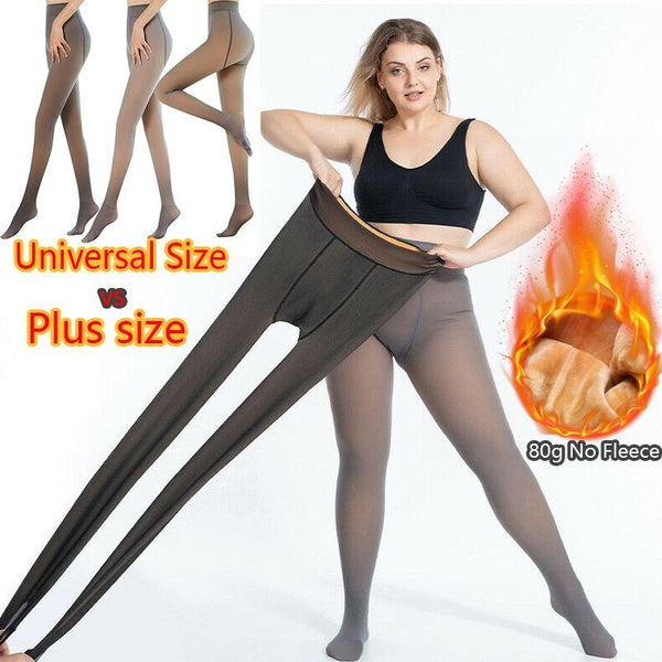 Fleece Lined Tights Women Leggings Thermal Pantyhose Fake Translucent Tights High Waisted Winter Warm Sheer Tight ( 80g No Fleece)