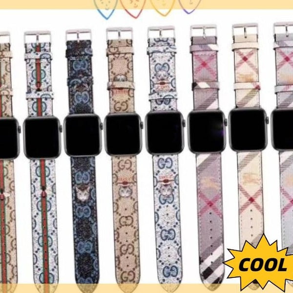 Bracelet de montre en cuir artificiel avec lettre classique pour Apple Watch Band 44mm 42mm 40mm 38mm Ceinture Correa Bracelet Sport Bracelet IWatch