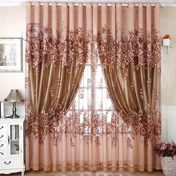 Peony Pattern Voile Curtains Living Room Window Curtain Tulle Sheer Curtains KL