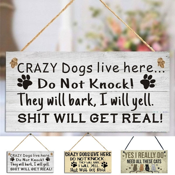 Funny Home Bedroom 2 Colors Wooden Dog Pendant Cat Logo Square Sign Gift Pet Lover Hanging Plaques Home Decor