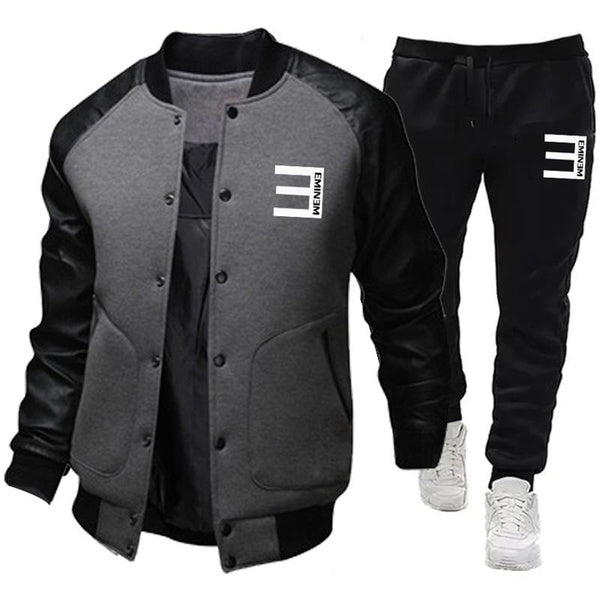 Autumn Winter Warm Tracksuit Men Baseball Jackets + Sweatpant Two Piece Sets Outdoor Sports Wear for Men Long Sleeve Printed Jogging Suit Cool Sweats