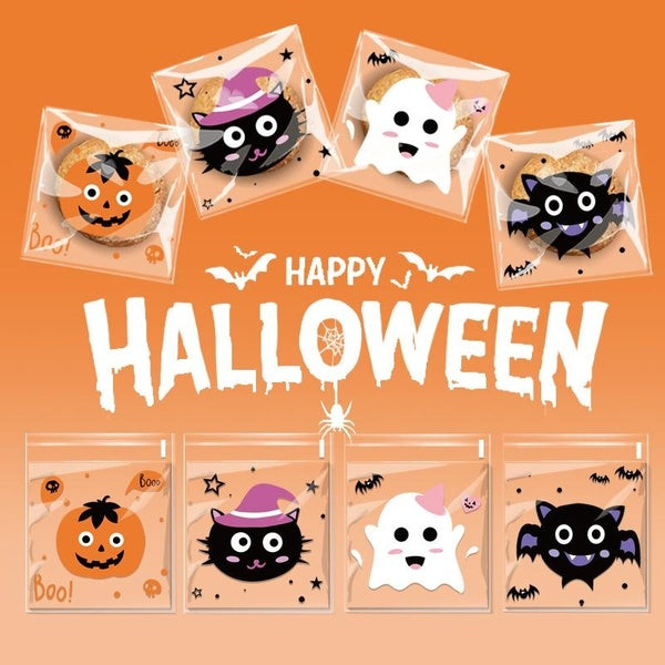 400 Pack Halloween Candy Bags Clear Self Adhesive Snacks Bags Halloween Trick or Treat Bags Halloween Party Favors Candy Cookie Bags
