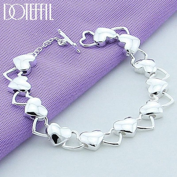 925 argent Sterling solide creux plein coeur Bracelet pour femme charme mariage fiançailles fête bijoux de mode