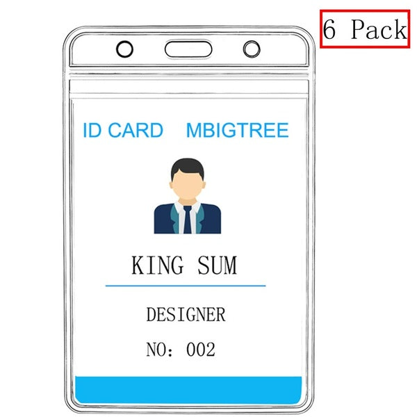 6 Pcs ID Badge Holders Sealable Waterproof Clear Plastic Holder, Fits RFID-Proximity-Badge Swipe Cards or Credit Card-Driver's License