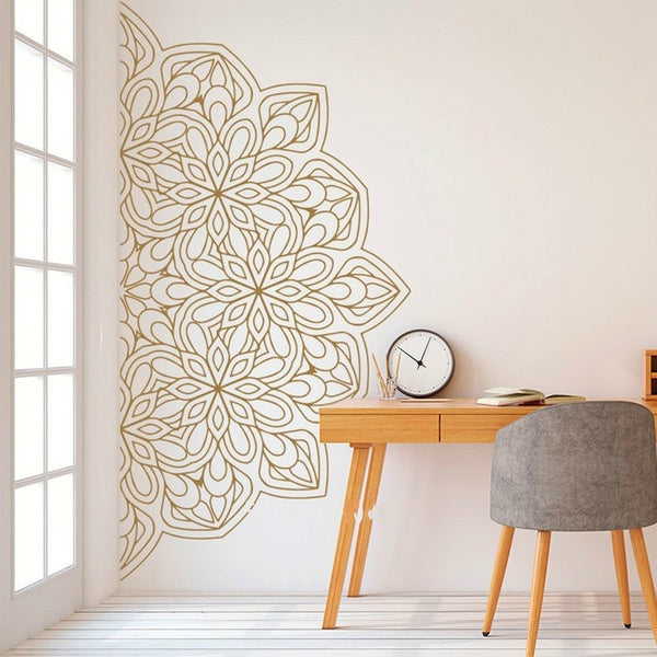 Mandala In Half Wall Decal Yoga Studio Vinyl Sticker Decals Ornament Moroccan Patter Home Decor Boho Bohemian Bedroom Decor