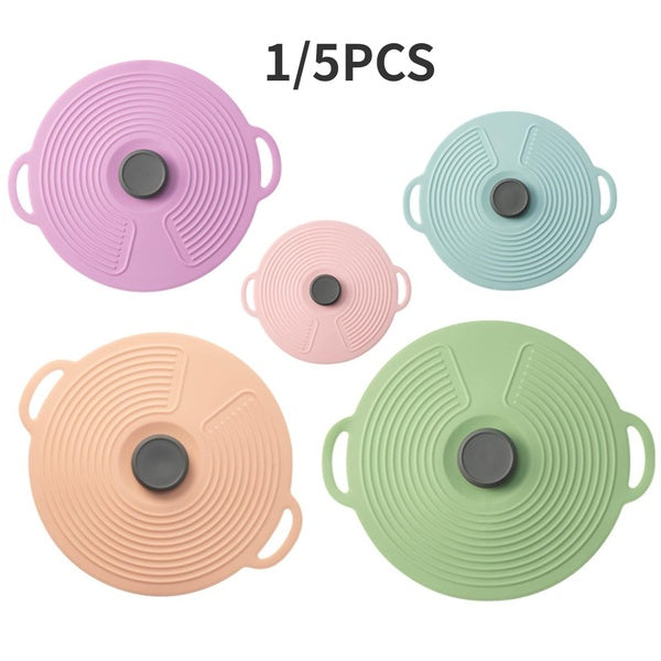 1-5PCS Silicone Lids, Reusable Suction Microwave Food Storage Cover Food-Grade Grip fits Cups, Bowls, Plates, Pots, Fridge Dishwasher Safe
