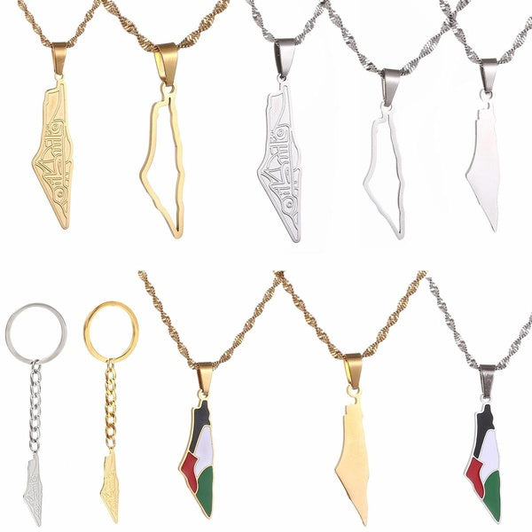 Colliers avec pendentif en acier inoxydable, mosquée Al-Aqsa, Palestine, israël, carte, bijoux