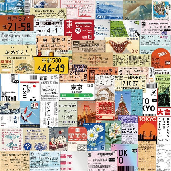 10-60pcs Tokyo Travel Souvenir Tickets Stickers Vintage Japan Tickets Graffiti Stickers Cartoon Decals Kids Toy DIY Suitcase Scrapbook Phone Laptop S
