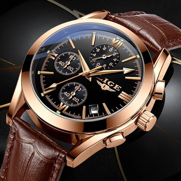 2021 LIGE nouvelle mode hommes montres haut de gamme de luxe militaire montre à Quartz en cuir Premium étanche Sport chronographe montre hommes