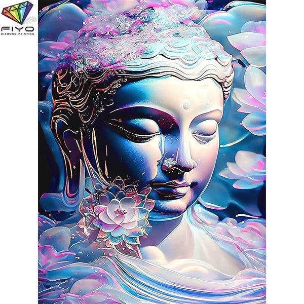 FIYO Buddha DIY 5D Diamond Painting Full Drill with Number Kits Maison et Cuisine Mode Mosaïque Diamant Peinture Toile Décoration Murale Cadeau Artis