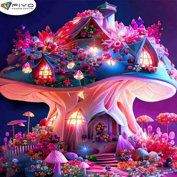 FIYO Red Mushroom house Diamond Painting Kits For Adults DIY 5D Diamond Mosaic Diamond Painting Home and Kitchen Fashion Canvas Pictures Wall Decorat