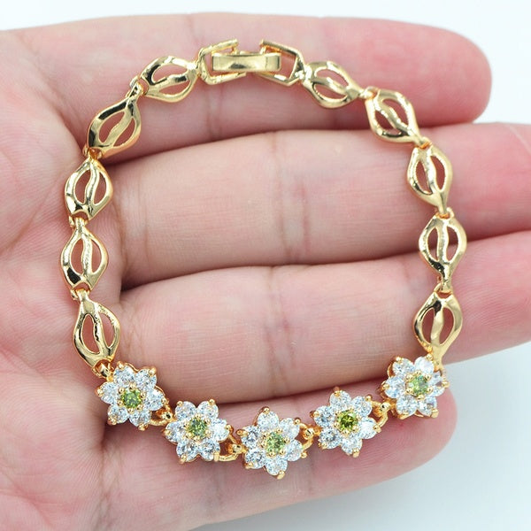 Bijoux de bracelet de charme de fleurs mignonnes de zircon cubique vert de mode de femmes