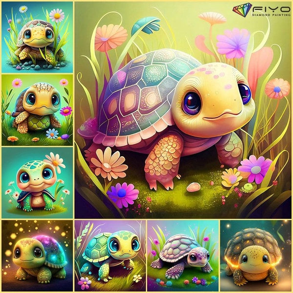 FIYO Cute Turtle DIY 5D Diamond Painting Full Drill with Number Kits Home and Kitchen Fashion Mosaic Diamond Painting Canvas Wall Decoration Gift Cra