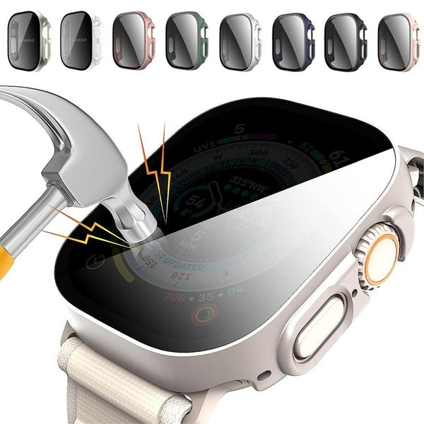 Tempered Glass Anti-Spy Film with PC Case for Apple Watch Ultra 2-Ultra 49mm 45mm 41mm 44mm 40mm for iwatch Series 9 8 SE 7 6 5 4, Screen Protector
