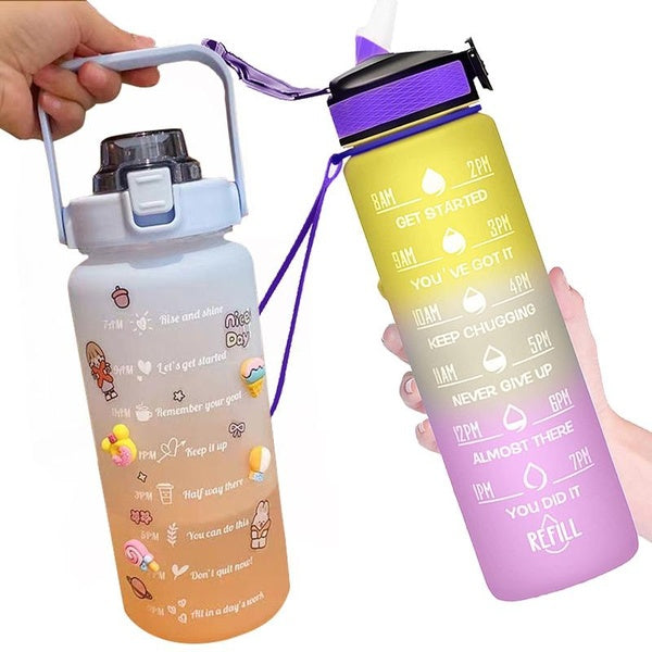 Bouteilles d'eau de sport avec marqueur de temps et paille Grande capacité Bouteilles d'eau potable motivantes en plastique étanche pour fitness, gym