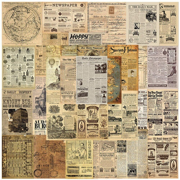 10-35pcs Vintage Newspaper Stickers Retro Decal Scrapbooking Laptop Motorcycle Label Diary Car Stationery Sticker