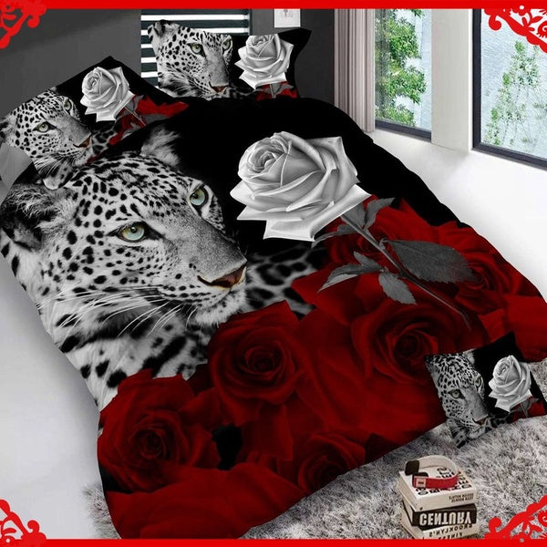2020 New Style Leopard Rose Print Duvet Cover Set Baby-Single-Twin-Double-Full-Queen-King Size 2-3pcs Bedding Set