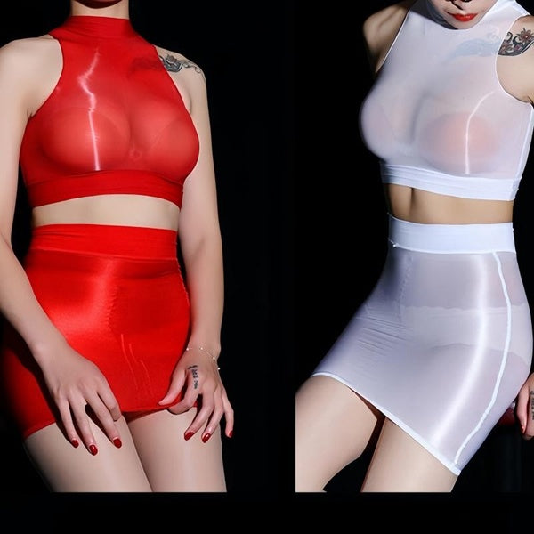 Women's Shiny Glossy Wrap Hips Short Skirts Plus Size Bodycon Pencil High Waist Party Night Club Wear Summer Mini Skirt