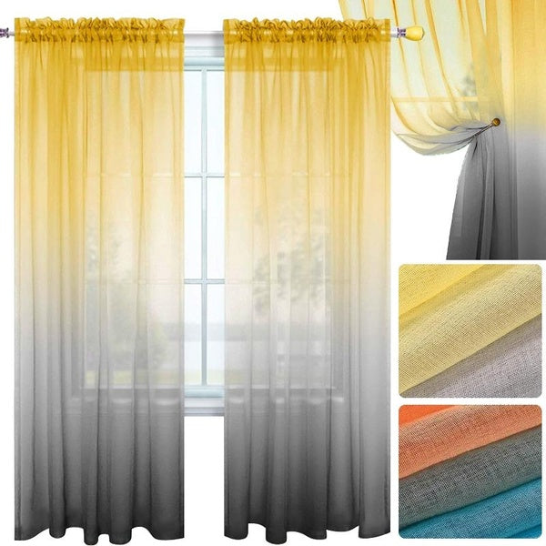 1-2PCS Mixed Color Gradient Curtains,Light Filtering Semi-Blackout Curtains Bedroom Home Decor For Bedroom And Living Room