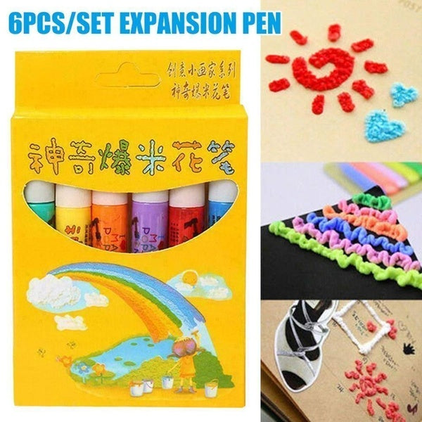6pcs-set Puffy Art Pens Ink Popcorn 3D Printable Magic DIY Bubble Popcorn Drawing Pens