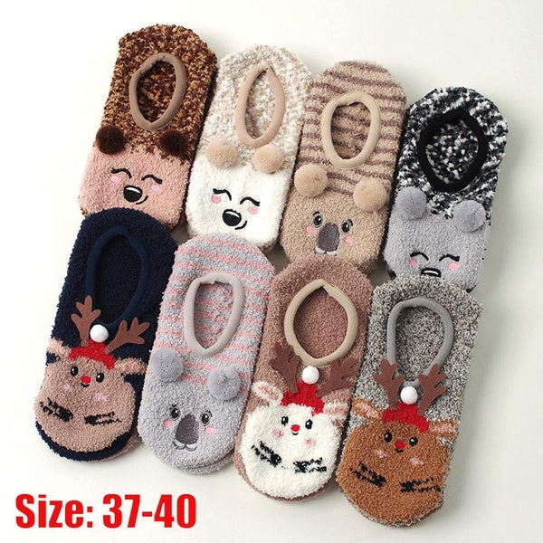 Women Winter Warm Non-slip Floor Socks Boat Socks Shoe Thicken Fleece Slippers