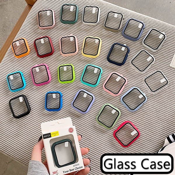 HOT Tempered Glass with PC Cover for Apple Watch Series 8 7 SE 6 41mm 45mm 44mm 40mm 42mm 38mm Screen Protector film case Accessories for iwatch seri