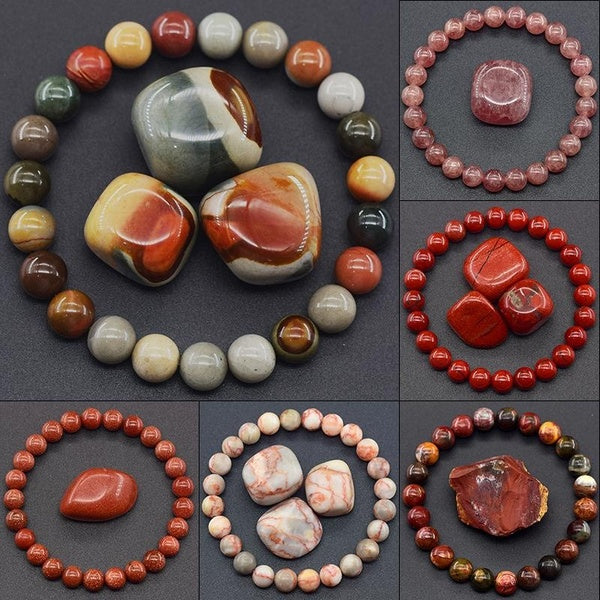 8MM Red Jasper Round Stone Bead Bracelets Women Men Crystal Gemstone Bracelet Yoga Jewelry