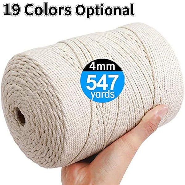 Cotton Macrame Cord 547 Yard 0.16-in Dia Cotton Rope Twine String Twisted Braided Cord for DIY Wall Hanging, Plant Hanger, Knitting, Macrame Knotting