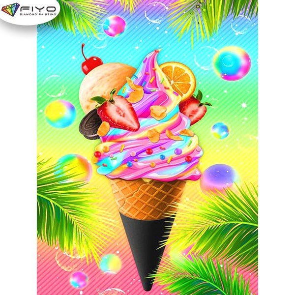 FIYO Rainbow Ice Cream Diamond Painting Kits For Adults DIY 5D Diamond Mosaic Diamond Painting Home and Kitchen Fashion Canvas Pictures Wall Decorati